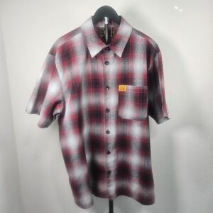 FB County Checker Shirt Mens XL Red Black Plaid Vintage Retro Chicano Streetwear